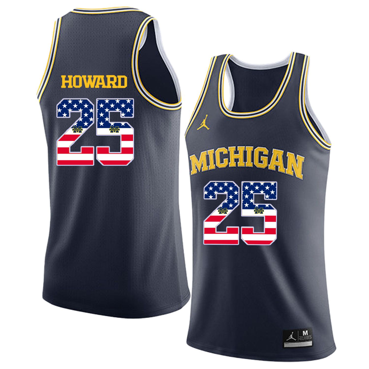 Men Jordan University of Michigan Basketball Navy #25 Howard Flag Customized NCAA Jerseys